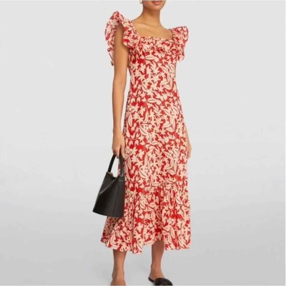 RIXO Red and White Floral Midi Dress